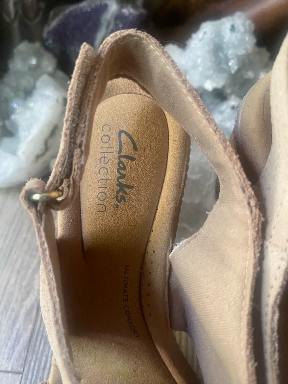 Clarks Beige/Tan Suede Slingback Wedge Sandals - Picture 4 of 5